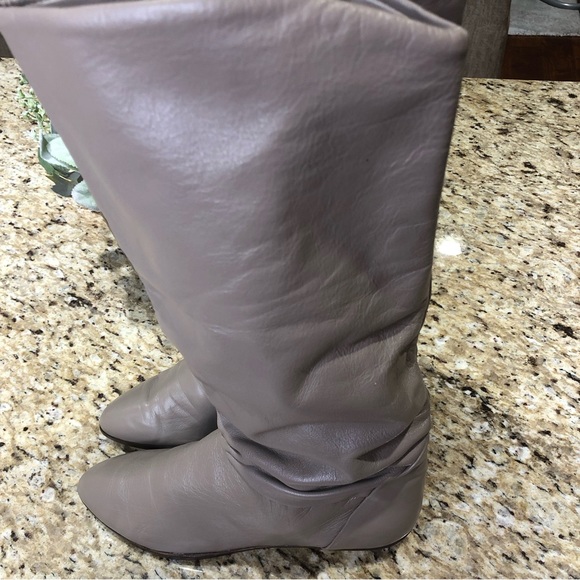 RARE‼️ DEXTER 1970s USA Leather Ruched Slouch Almond-toe Taupe Boots - Picture 3 of 12